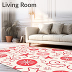 Coastal Red Starfish Sand Dollar Swirls Rug