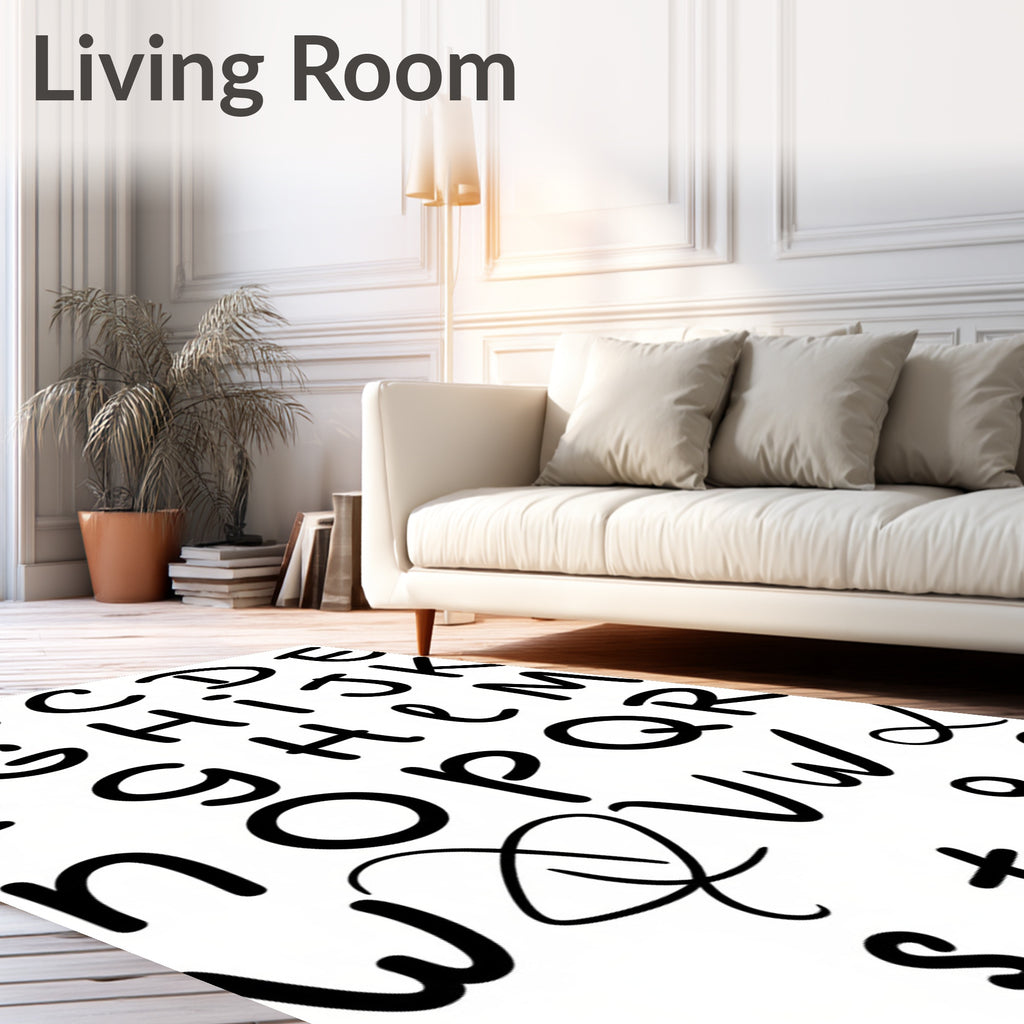 Bold Black Alphabet Brush Strokes Rug