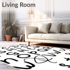 Bold Black Alphabet Brush Strokes Rug