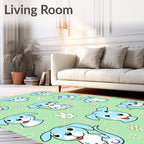 Cute Blue Puppy Flower Meadow Rug