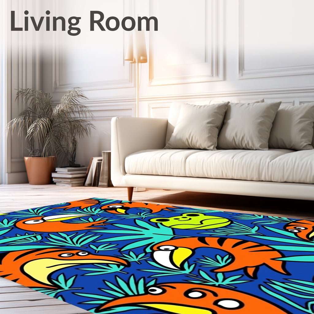 Vibrant Toucan Frog Jungle Scene Rug