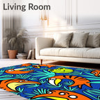 Vibrant Toucan Frog Jungle Scene Rug