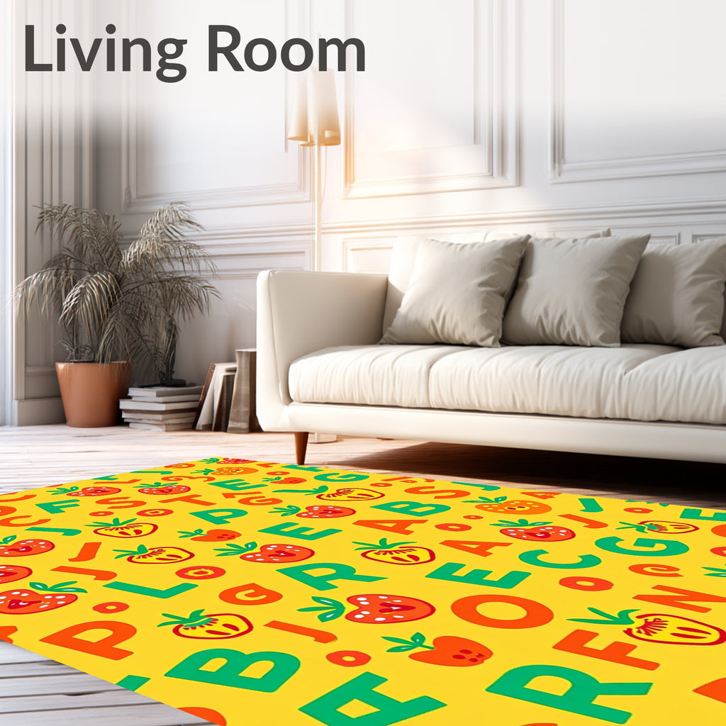 Alphabet Strawberry Yellow Graphic Rug
