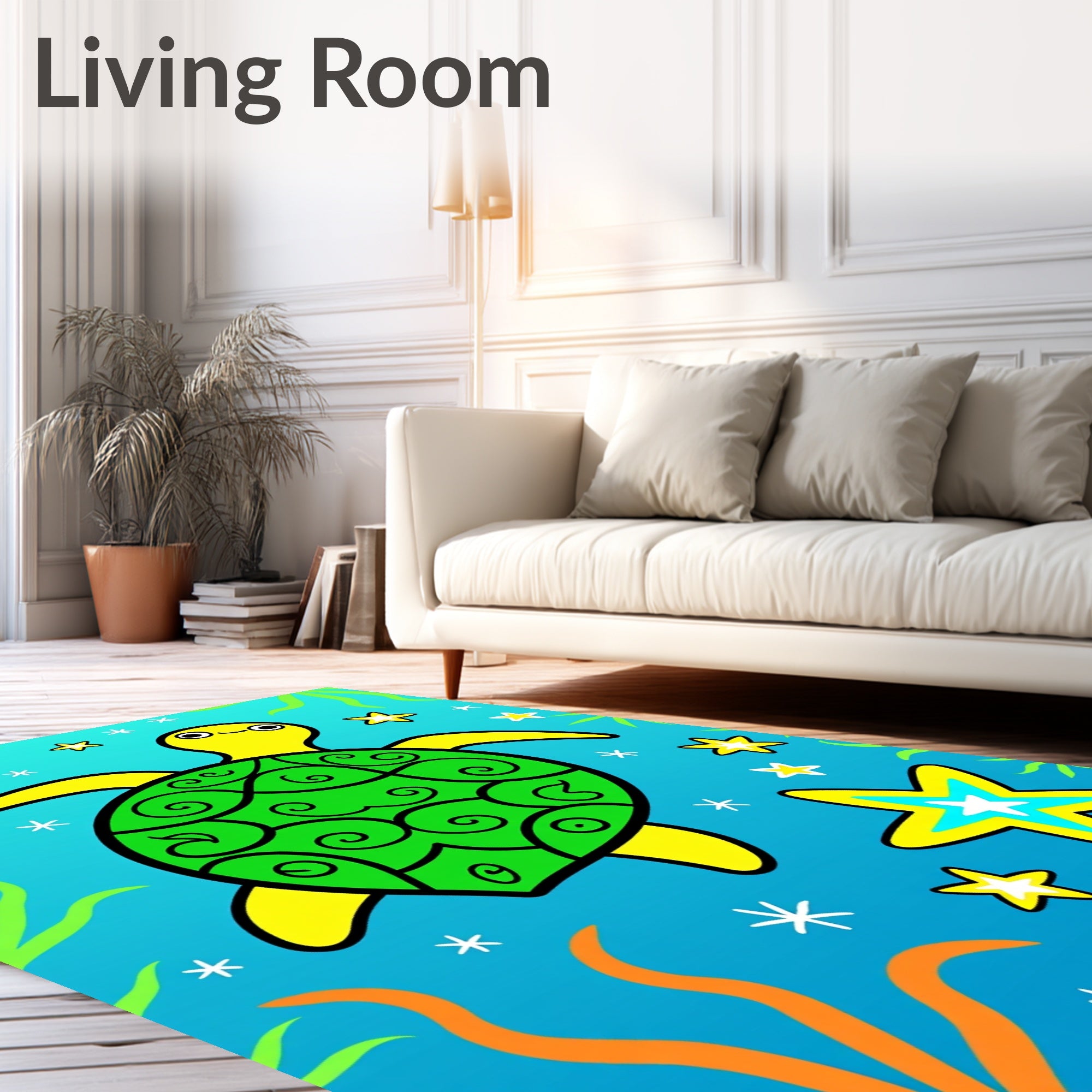 Bright Yellow Cartoon Turtle Swirl Shell Rug