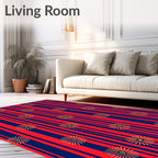 Red Navy Stripe Floral Burst Rug