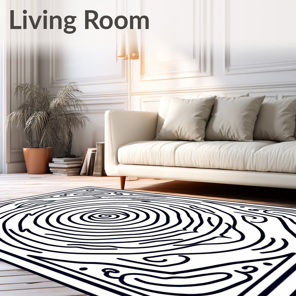 Black Abstract Swirl Wood Grain Rug