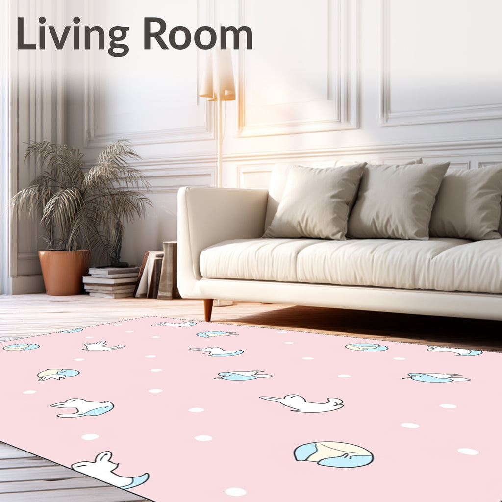 Pink Pastel Bunny Bird Dotground Rug