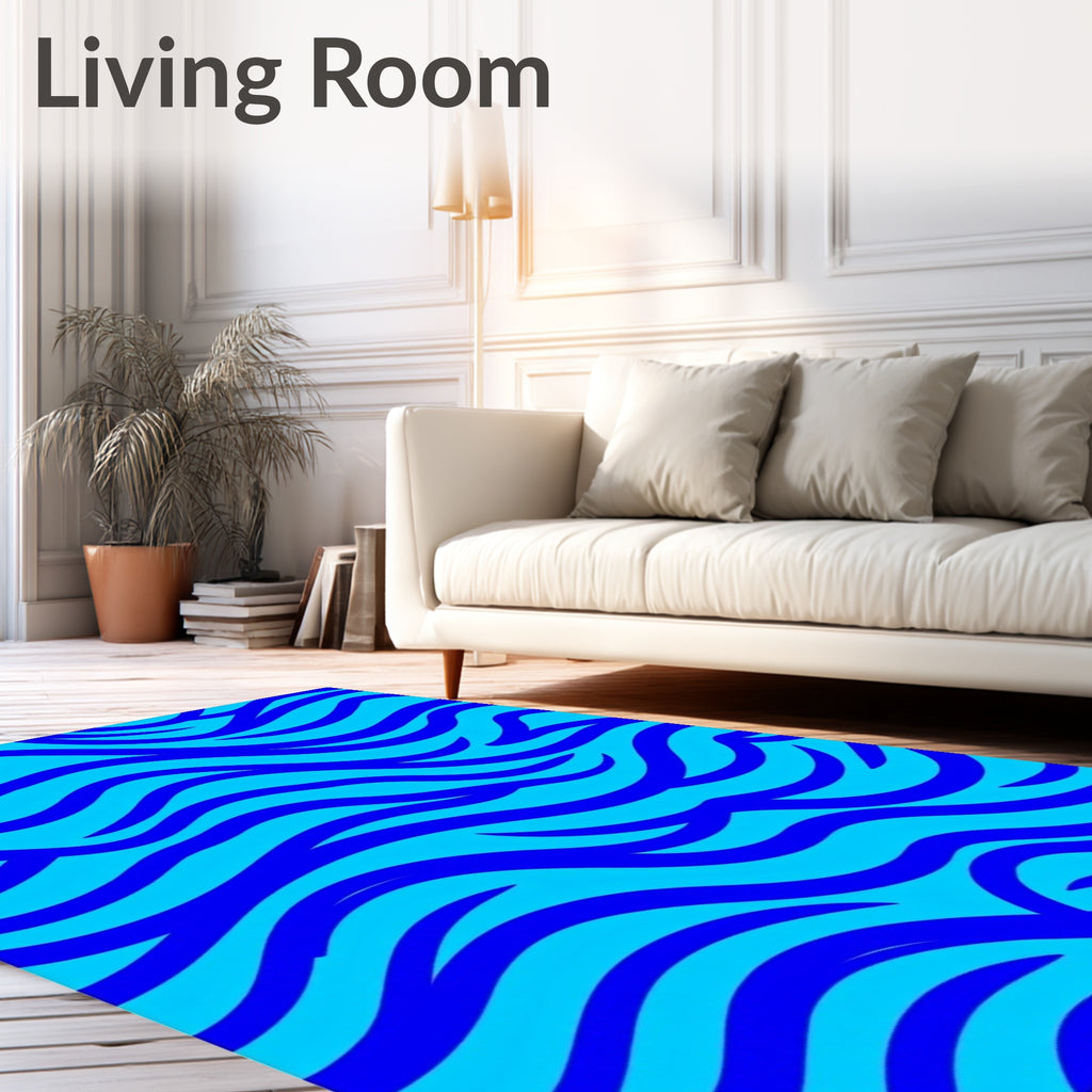 Bold Blue Wave Abstract Rug