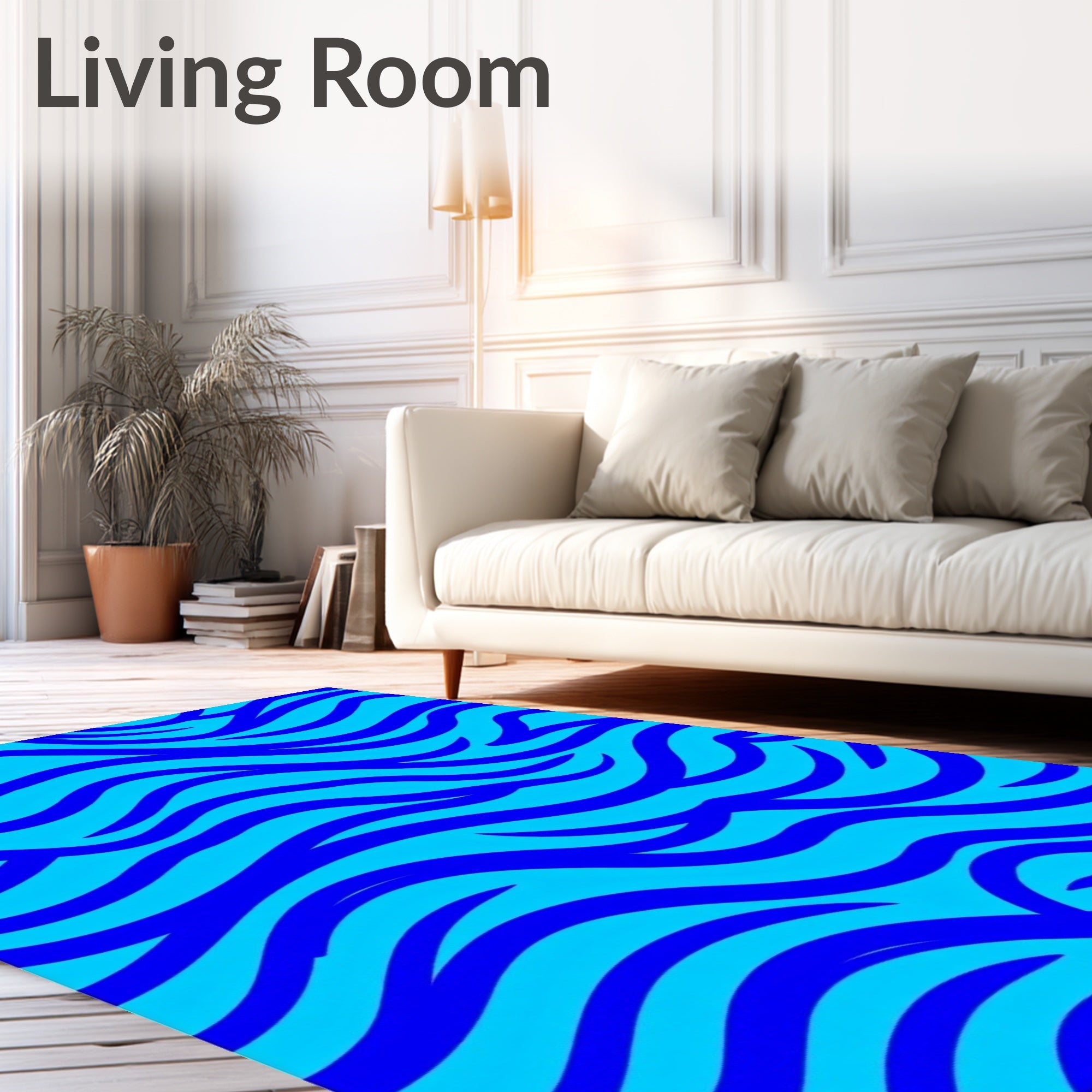 Bold Blue Wave Abstract Rug
