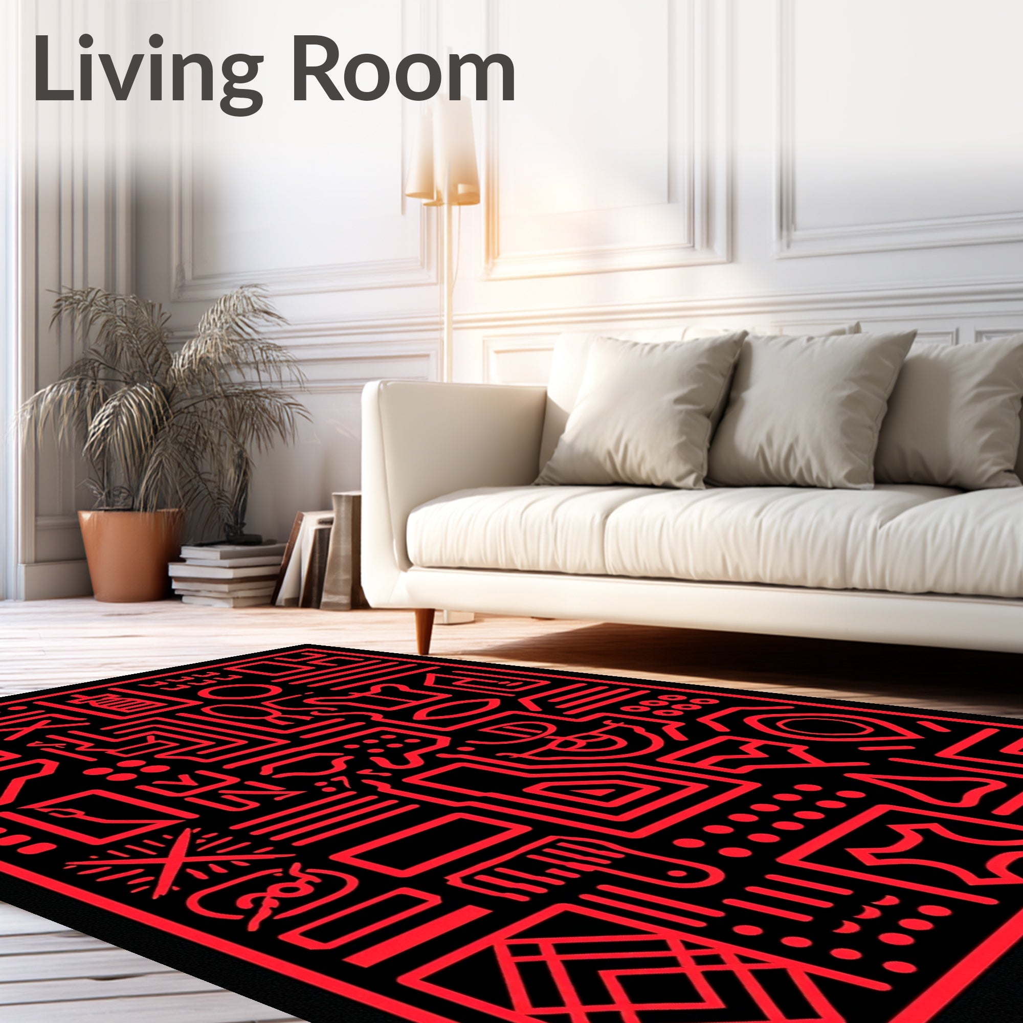 Red Futuristic Circuit Board Graphic Rug