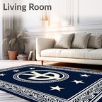Deep Blue White Star Emblem Border Rug