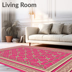 Vibrant Pink Ornate Geometric medallion Rug