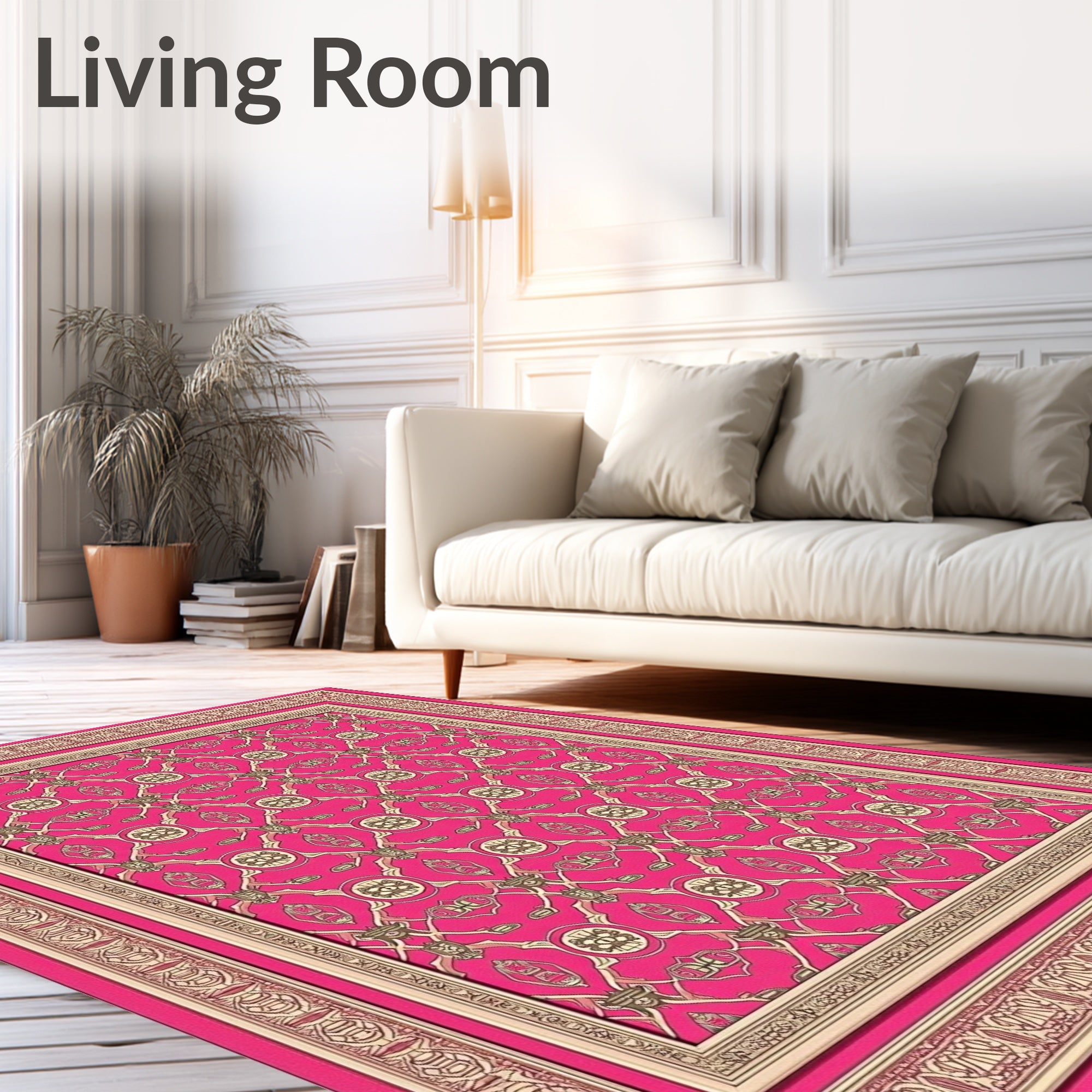 Vibrant Pink Ornate Geometric medallion Rug