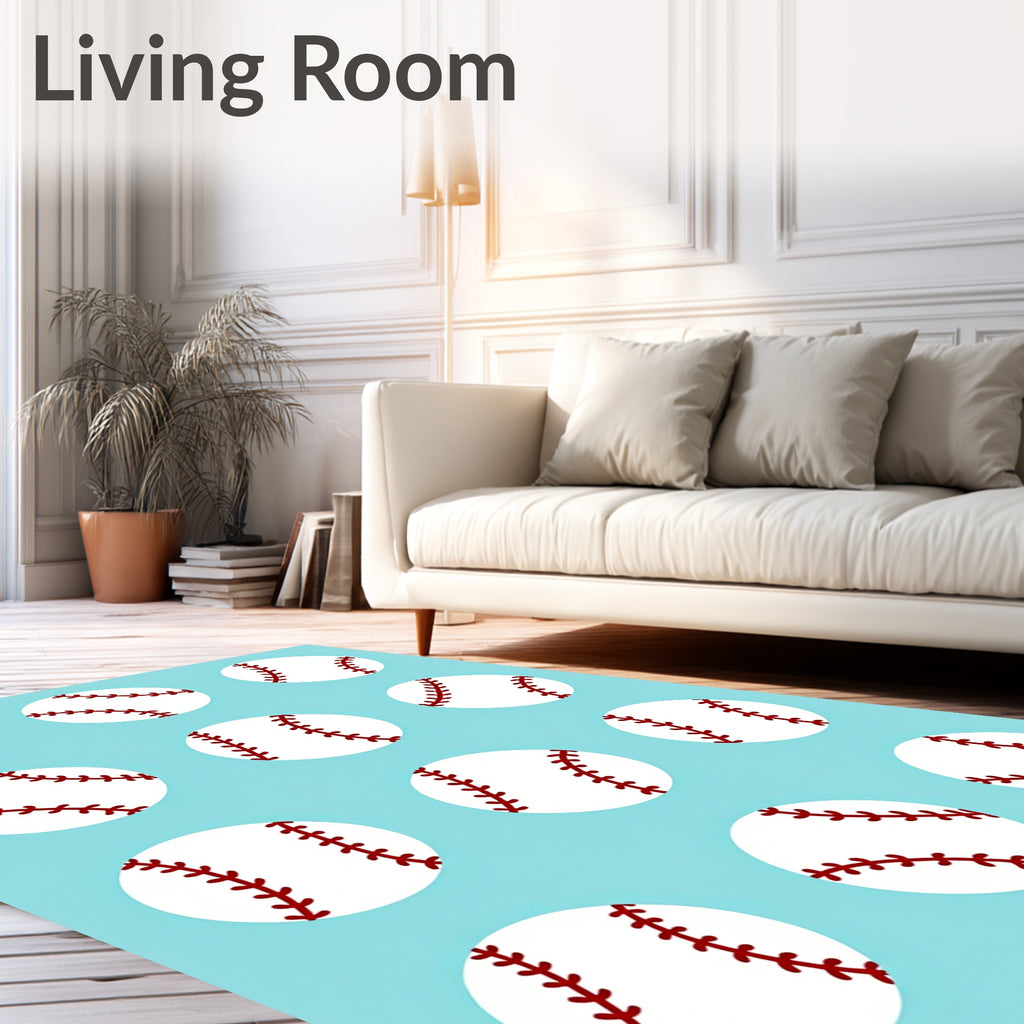 Sport White Baseball Arrangement Rug