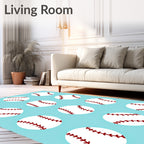 Sport White Baseball Arrangement Rug