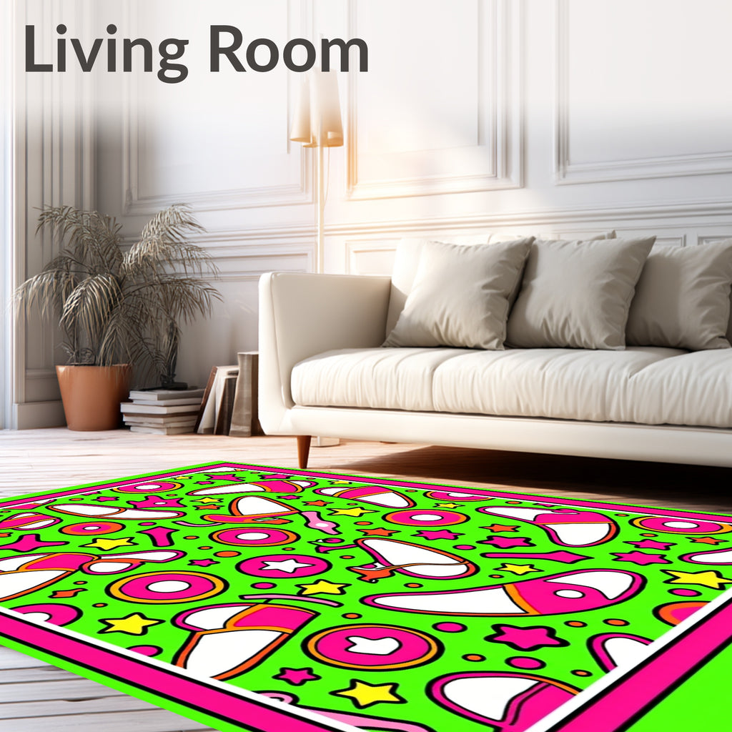 Electric Green Pink Star Shoe Medley Rug