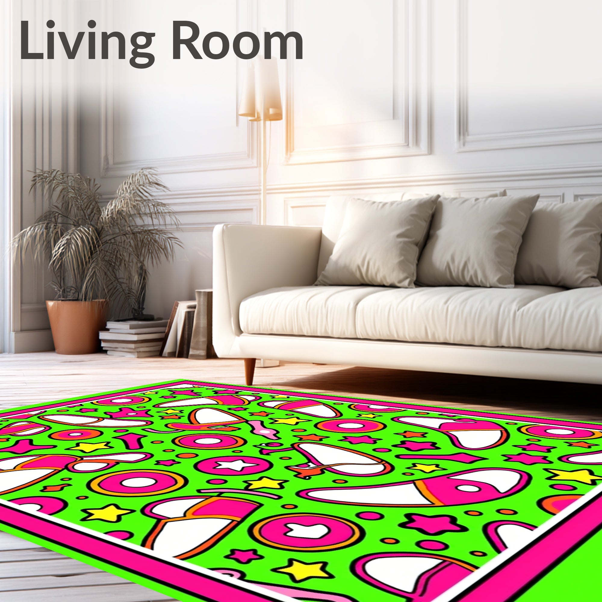 Electric Green Pink Star Shoe Medley Rug