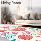 Bright Coral Teal Floral Swirls Rug