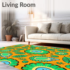 Vibrant Green Tropical Flower Abstract Rug