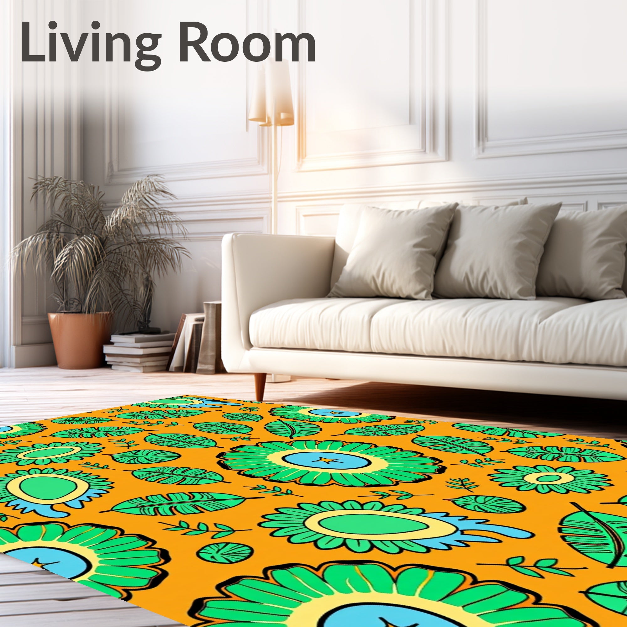 Vibrant Green Tropical Flower Abstract Rug