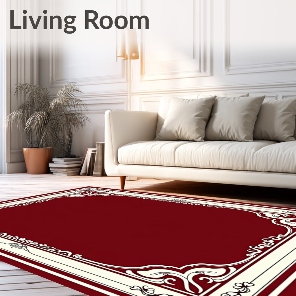 Burgundy And Cream Scroll Border Rug