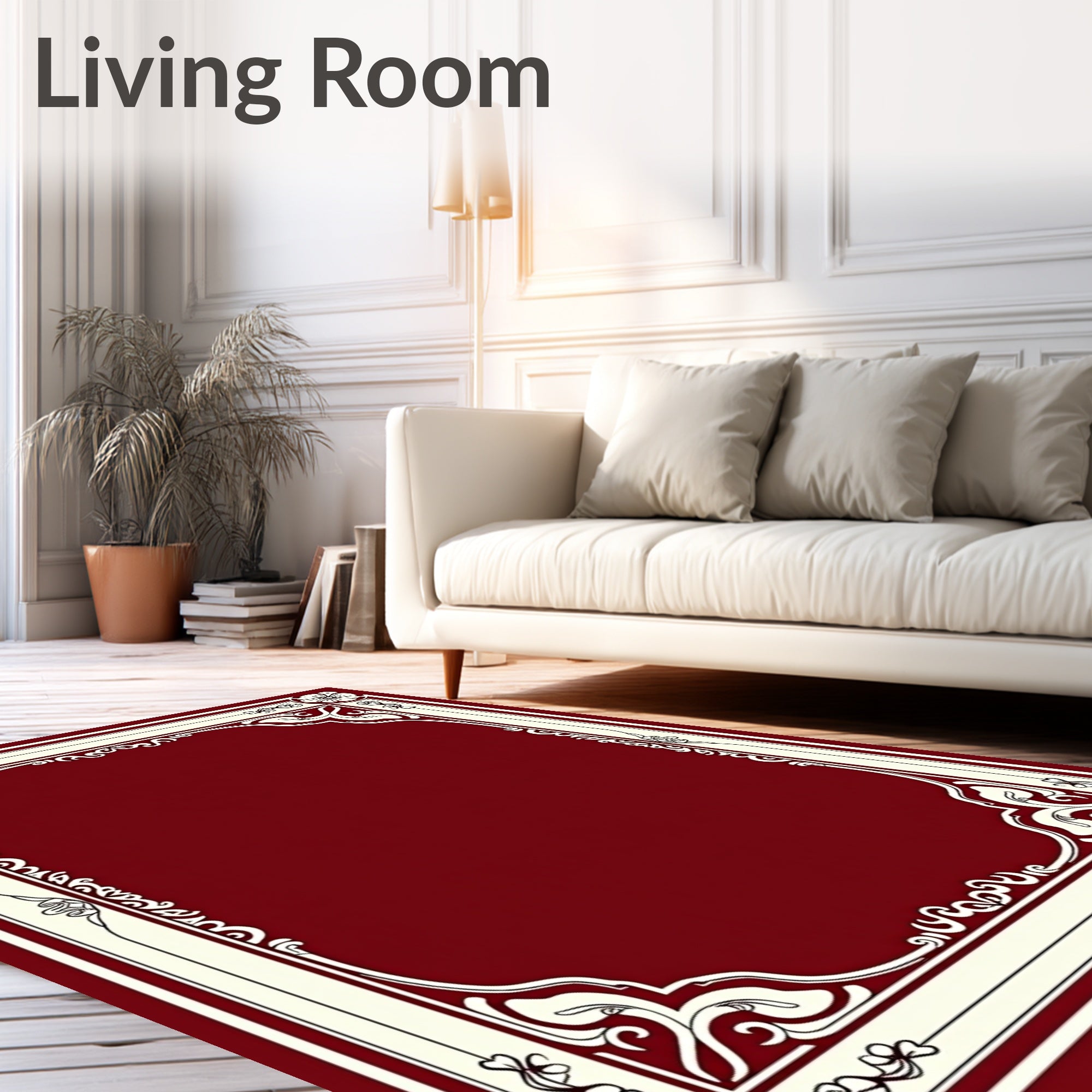 Burgundy And Cream Scroll Border Rug