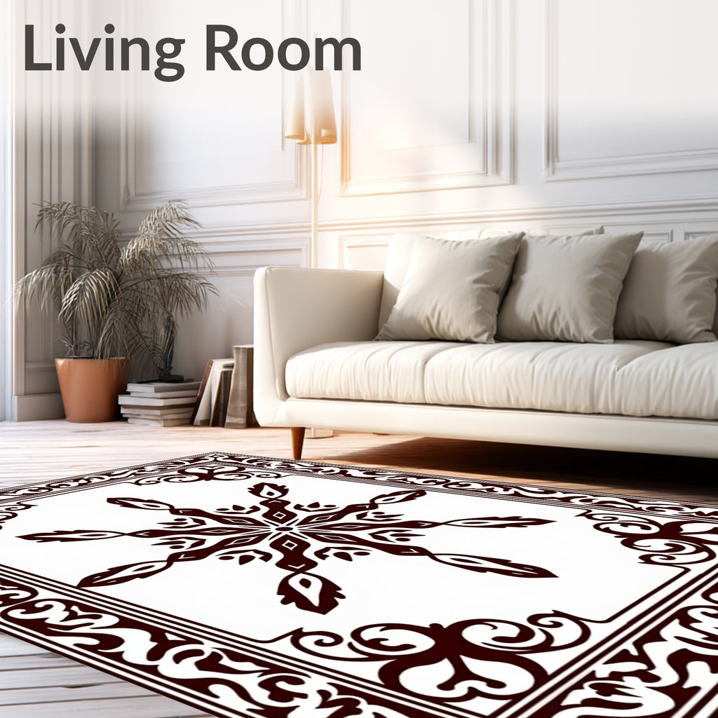Ornate Dark Brown Medallion Frame Rug