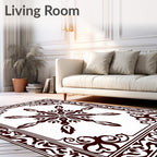Ornate Dark Brown Medallion Frame Rug