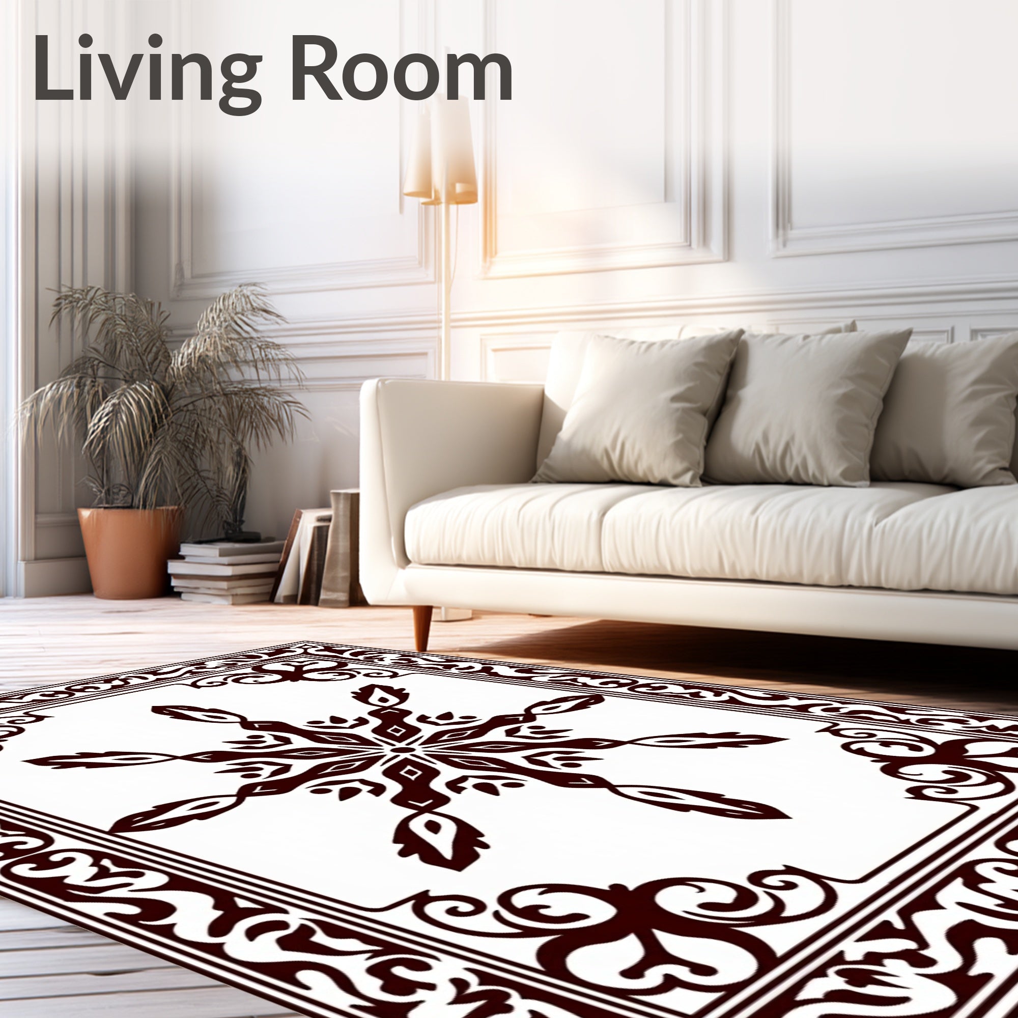 Ornate Dark Brown Medallion Frame Rug