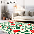 Red Mushroom Green Foliage Stars Rug