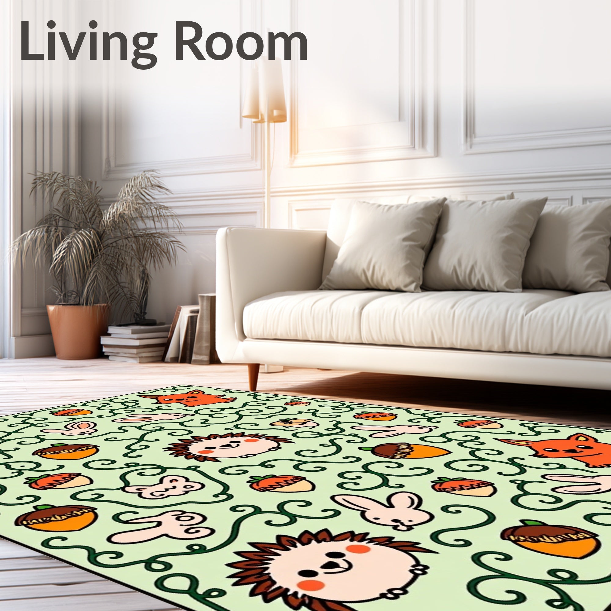 Whimsical Woodland Creatures Acorn Vines Rug