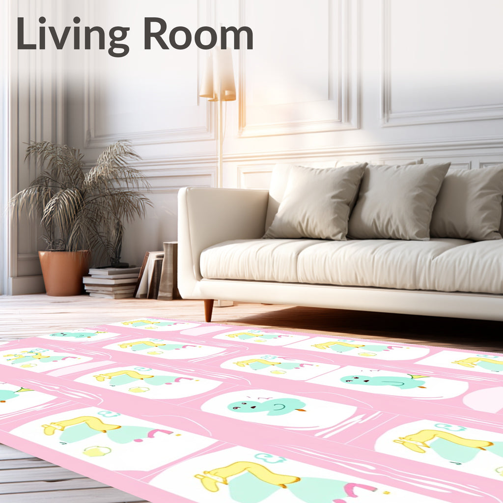 Whimsical Pink Mint Blue Characters Rug