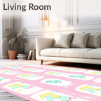 Whimsical Pink Mint Blue Characters Rug