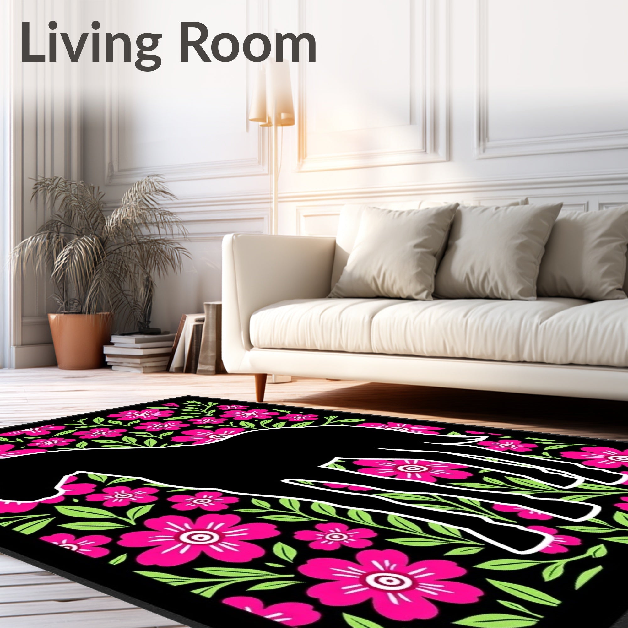 Black Horse Pink Floral Meadow Rug
