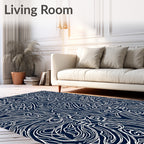 Navy White Organic Swirl Kaleidoscope Rug