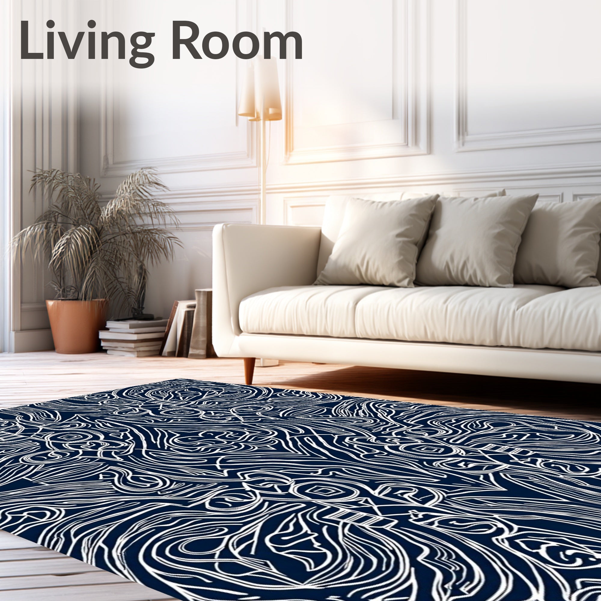 Navy White Organic Swirl Kaleidoscope Rug