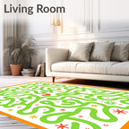 Whimsical Orange Green Heart Maze Rug