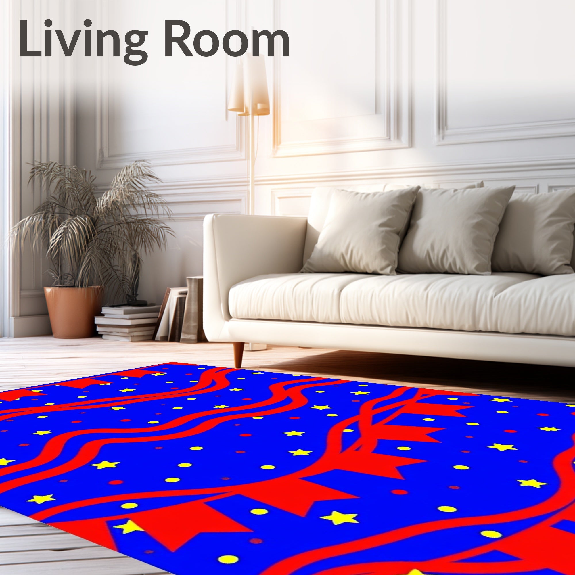Festive Red Bunting Yellow Stars Rug