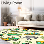 Whimsical Jungle Safari Adventure Vehicles Rug