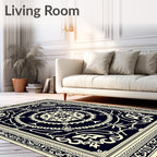 Classic Ivory Medallion Black Rug