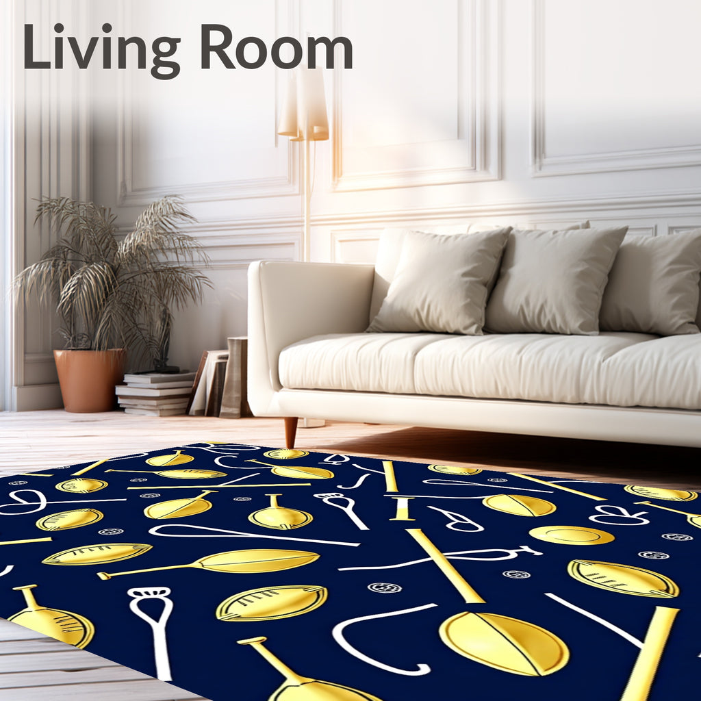 Golden Oval Shapes on Navy Background Rug