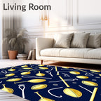 Golden Oval Shapes on Navy Background Rug