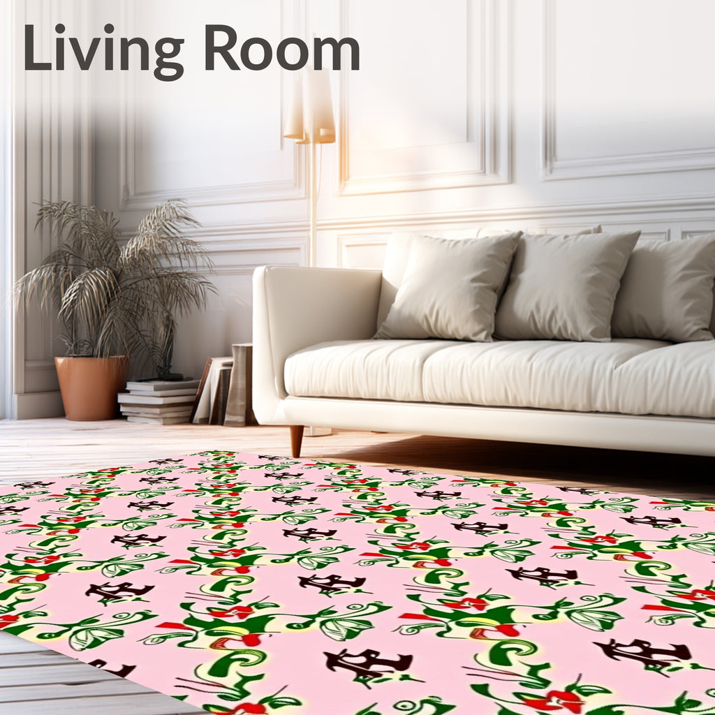 Abstract Red Green Swirl Floral Rug