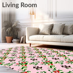 Abstract Red Green Swirl Floral Rug