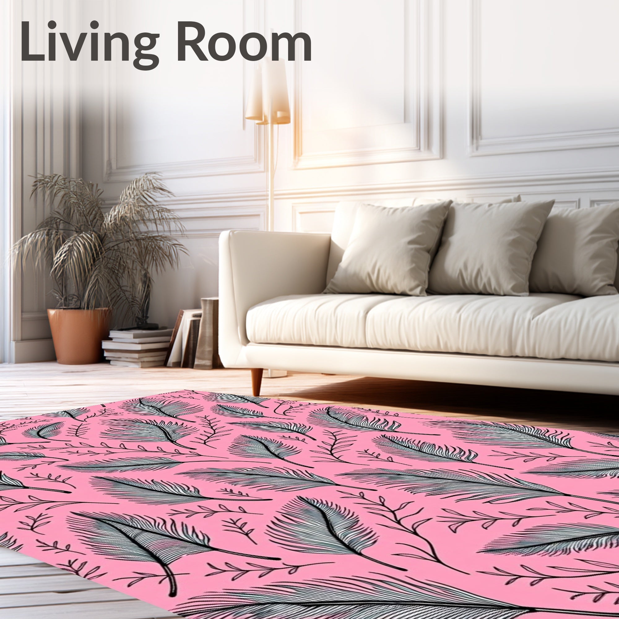 Pink Feather Botanical Arrangement Rug