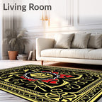 Black Gold Red Crested Medallion Rug