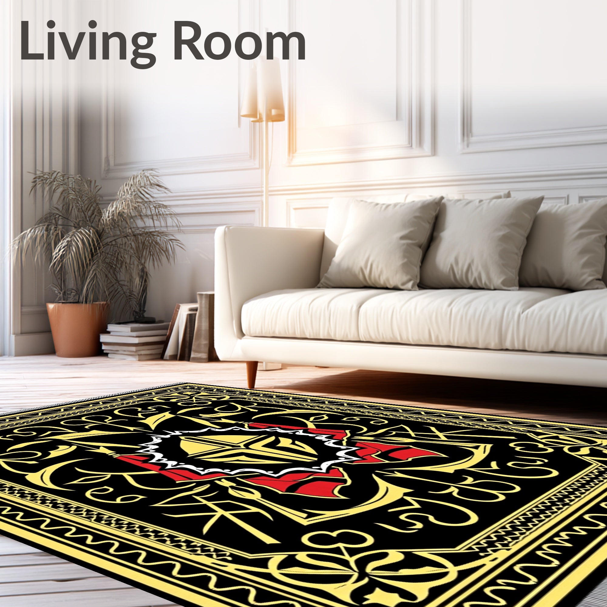 Black Gold Red Crested Medallion Rug