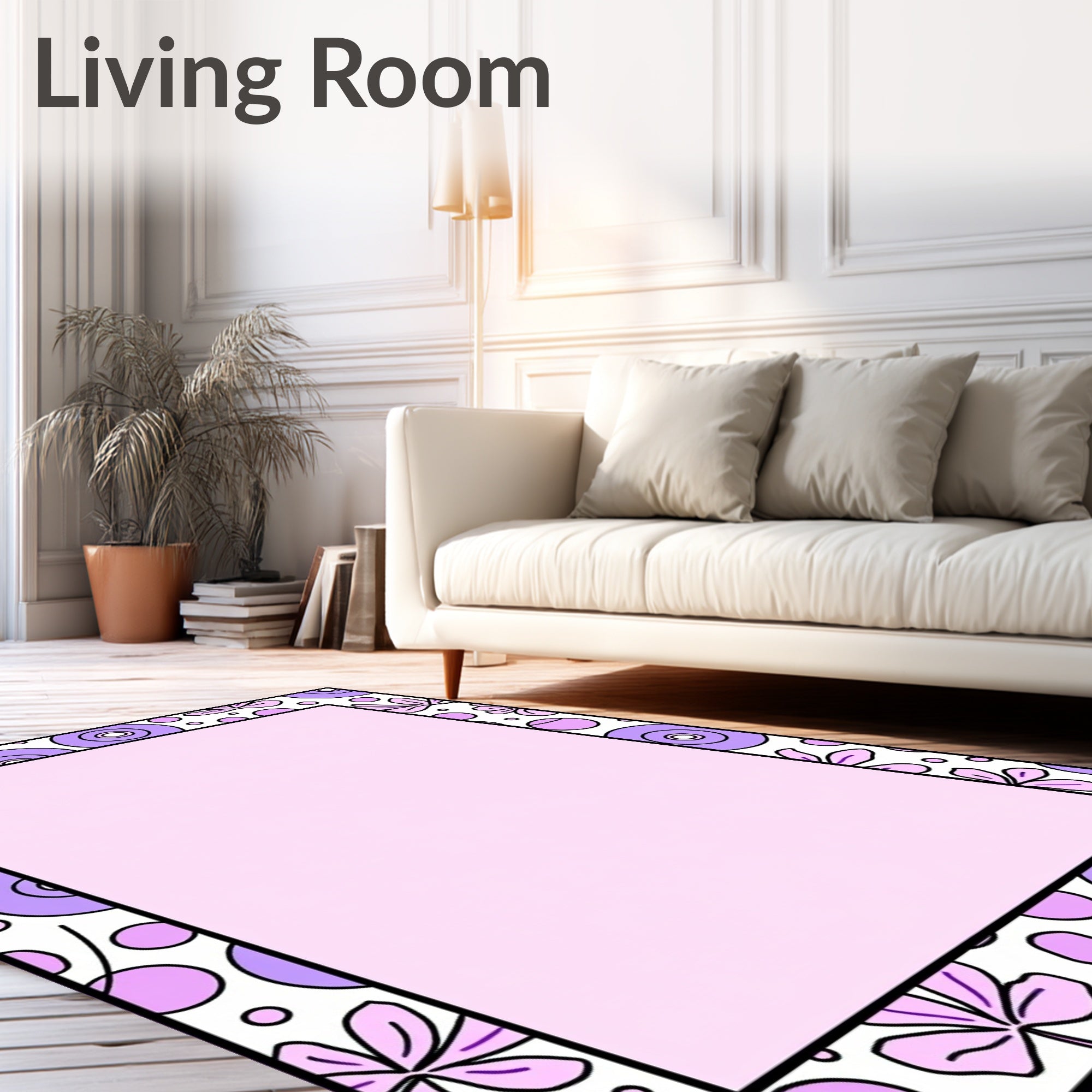 Playful Purple Floral Concentric Circles Rug