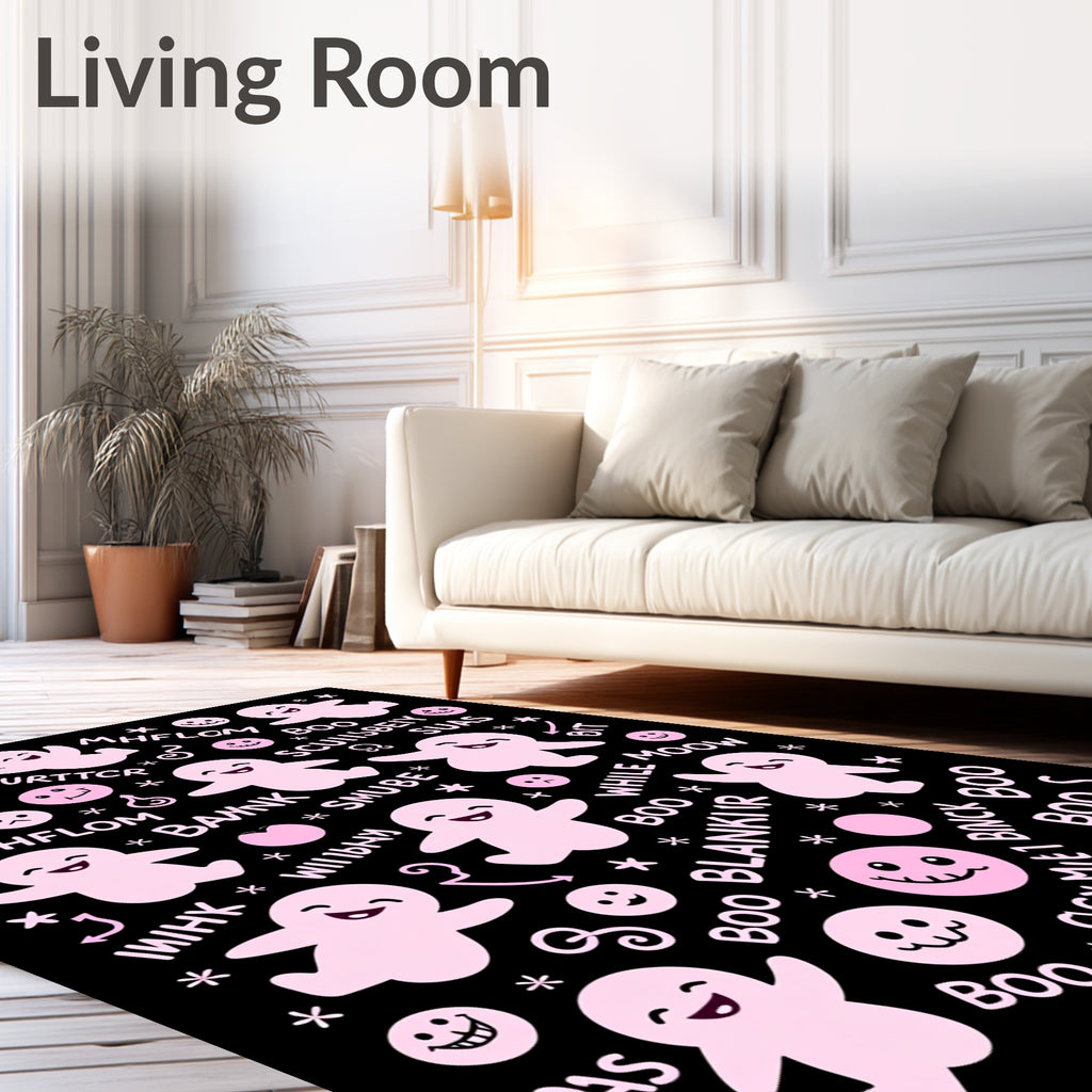 Pink Joyful Ghosts Repeating Pattern Rug
