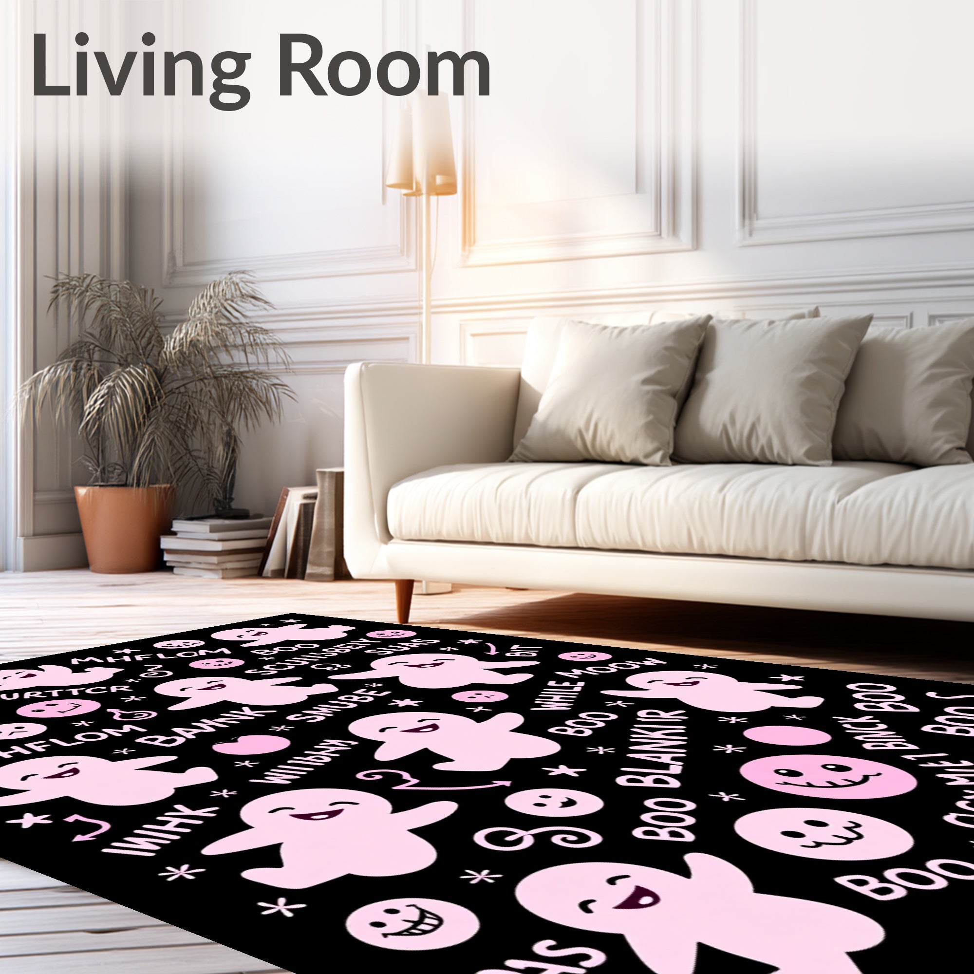 Pink Joyful Ghosts Repeating Pattern Rug